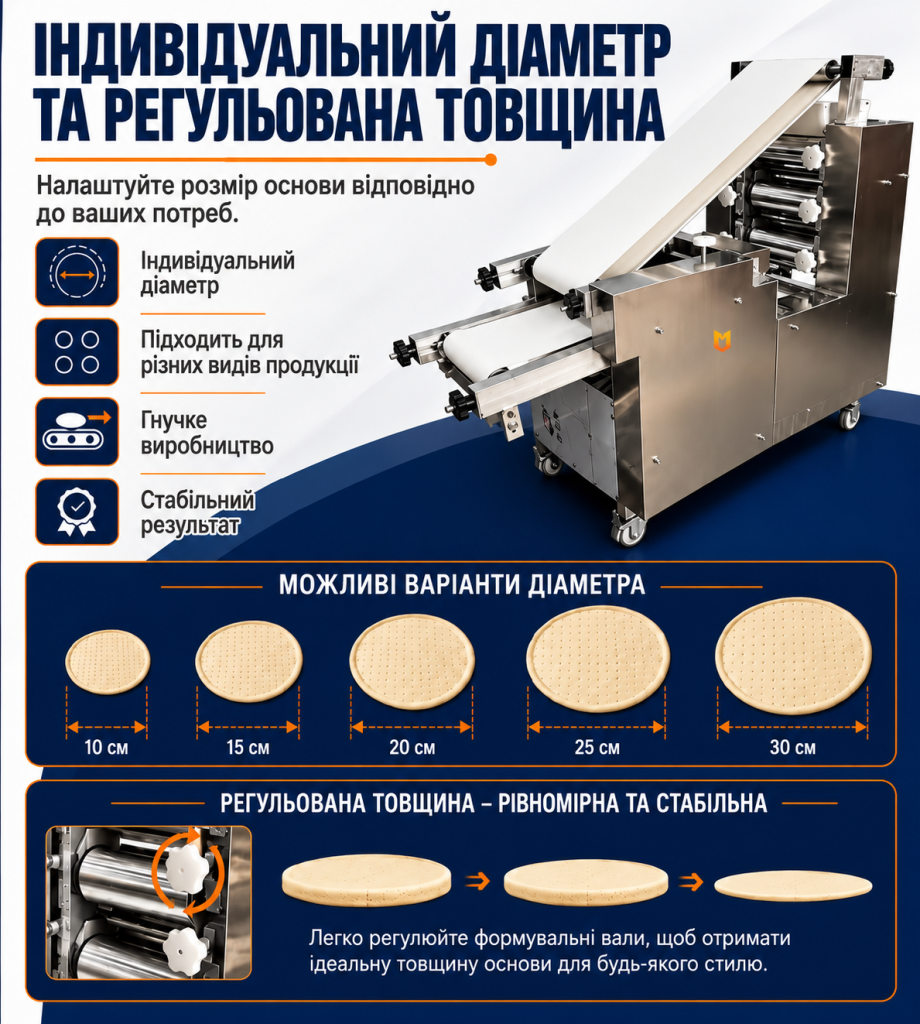 Індивідуальний діаметр і товщина тіста